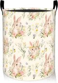 ainori Rabbit Floral Laundry Basket, Oxford Cloth Romantic Pastel Dirty Clothes Collapsible Hamper for Room Decor, Bunny and Flower Print Gifts Toy Organizer 19.7*15.8 Inch for Bedroom Bathroom Dorm