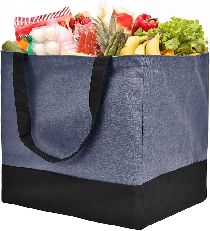 CNaiyunpin Canvas Reusable Grocery Bags Heavy Duty, 8.3 gal Foldable Large Tote Bag with Handles, Holds 60 lbs Canvas Shopping Bags, 1 Pack