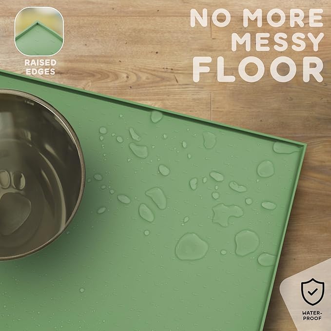 PetHappily Dog Food Mat - Raised Edges Dogs Mat for Food and Water Prevent Spill, Waterproof Cat Food Mats Protect Floors, Easy Clean Dog Bowl Mats for Food and Water, Silicone Pet Food Tray