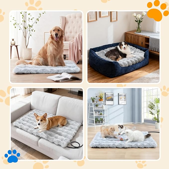Littlo Kozytail Dog Heating Pad, Smart Thermostat, 12 Temp Levels & 0-12H Timer, Large Pet Heating Pad with Zippered Plush Fleece Cover, Waterproof & Chew Resistant, 34x24in for Dogs and Multiple Cats