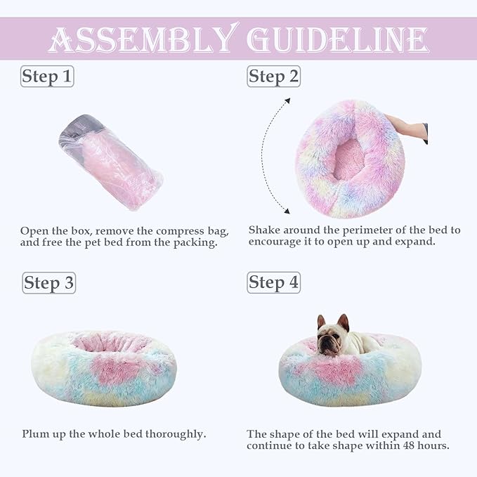 Aofast Calming Dog & Cat Bed for Extra Large Small Medium Sized Pet, Donut Washable Comfort Fluffy Warm Round Mat for Puppy Kitten, 8 Size Essentials Furniture Supplies Indoor