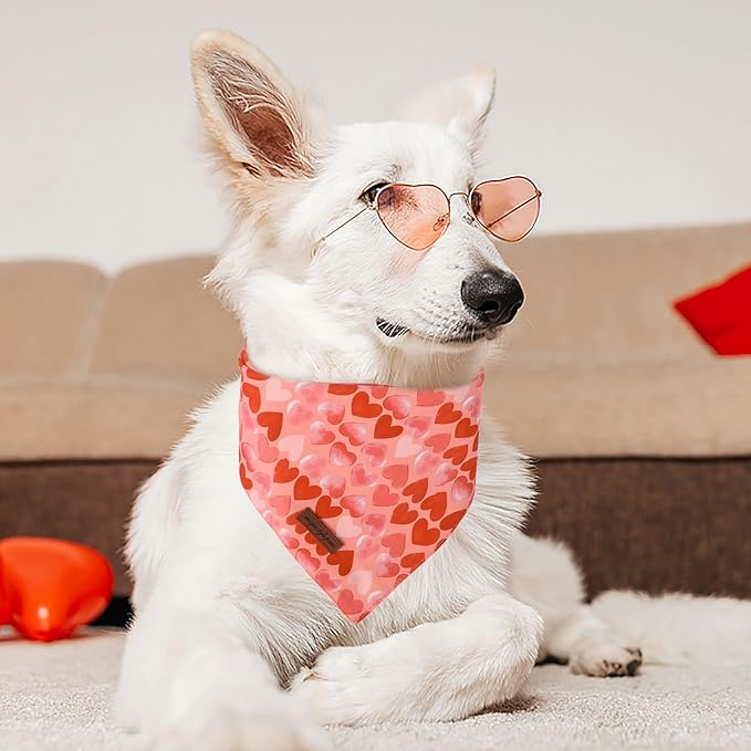 Unique Style Paws Dog Valentine's Day Bandanas 2Pcs Washable Cotton Triangle Painting Love Heart Dog Scarfs for Small Medium Large Dogs and Cats