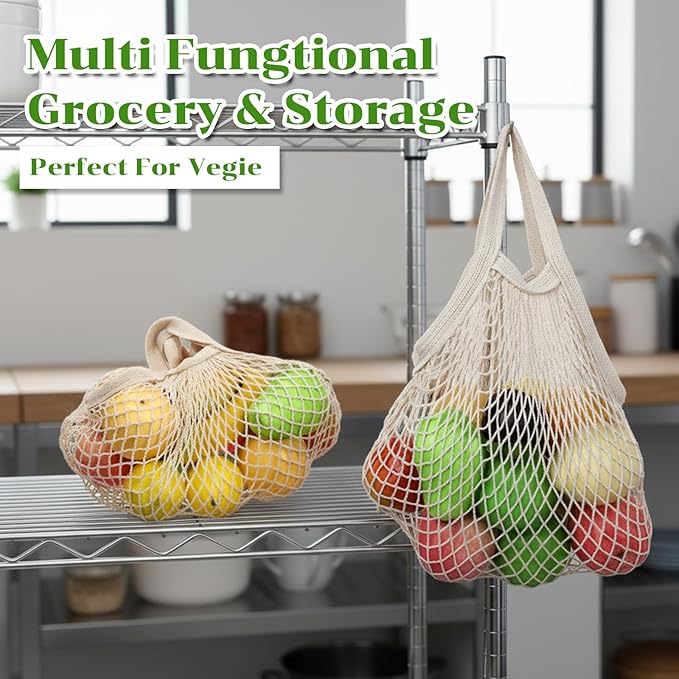SHENLIU 12 Pack Cotton Mesh Grocery Bags Bulk, Portable Reusable Market Produce Container Washable Net Mesh Reusable Shopping Tote Bag with Handle for Vegetable Fruit Picnic