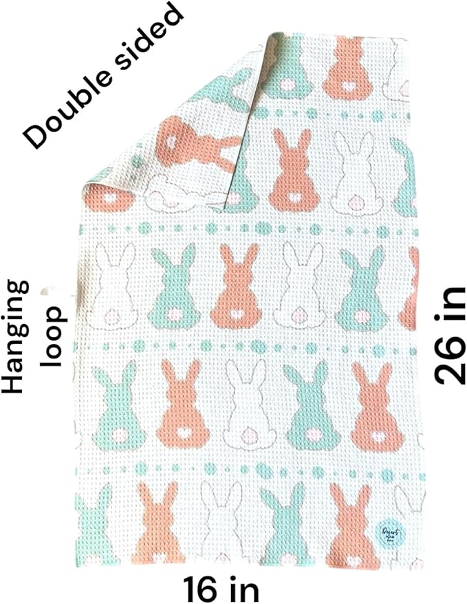 Desert Aqua || 2 Pack Double Sided || Not Your Ordinary Dish Towels || Waffle Weave Microfiber || Tea Towels || Highly Absorbent || Hanging Loop || Dish Cloths || Designer Prints || Easter Bunny