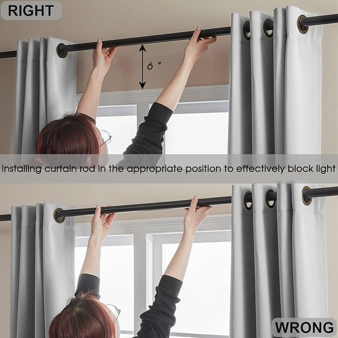 100% Blackout Curtains , 96 inches 2 Panel Sets, Heat and Full Light Blocking Drapes with Grommets for Bedroom, Thermal Insulated Window Treatment Drapes for Living Room (Light Grey, 52Wx96L)