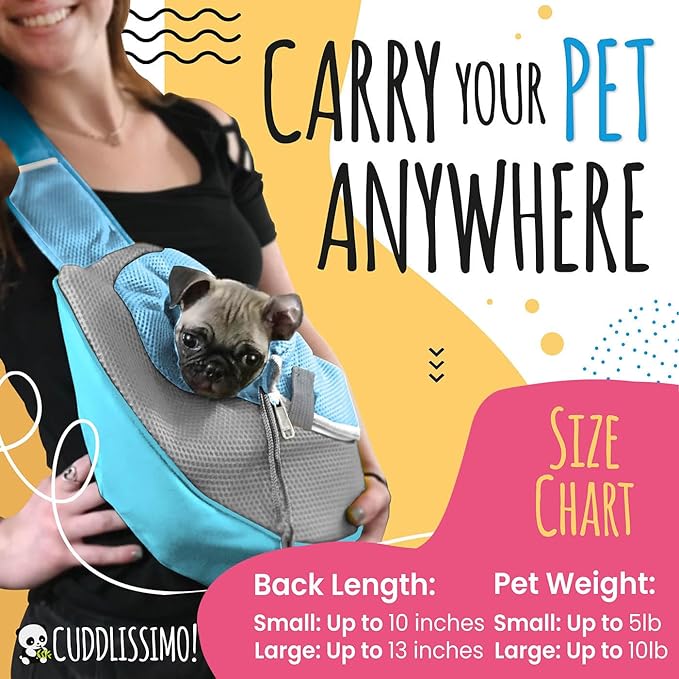 Cuddlissimo! Pet Sling Carrier - Soft Front-Chest Carrying Bag for Small Pets (Ideal for Dogs & Cats 6–10 lbs) - Carefully Sized for Yorkshire Terrier, Maltese, Toy Poodle, Papillon - (Blue-L)