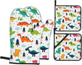 Cute Dino Kawaii Dinosaur Oven Mitts and Pot Holders Set of 4, Oven Mittens and Potholders Heat Resistant Gloves for Kitchen Cooking Baking Grilling BBQ