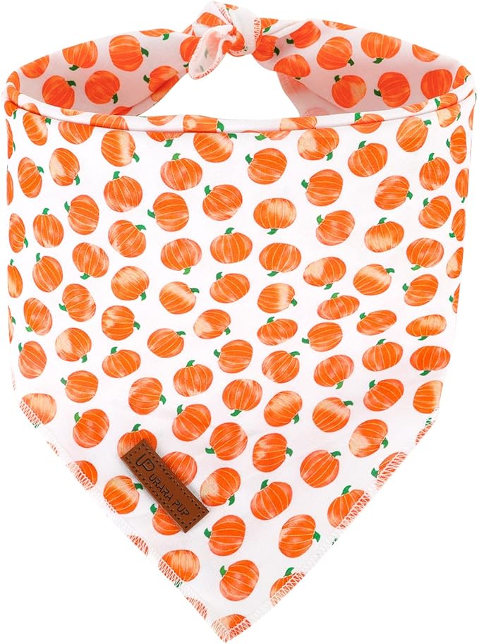 UP URARA PUP Halloween Pumpkin Dog Bandana, Halloween Triangle Bid Scarf with Pumpkin Pattern, Cotton Pet Kerchief for Girl Boy Dogs or Cats, Cute Puppy Bandana Fancy for Dogs