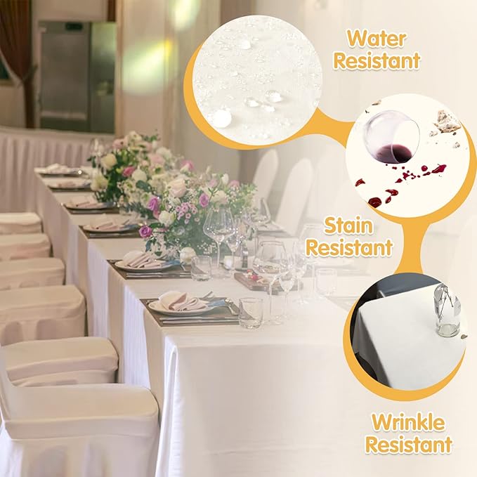 BRILLMAX 4 Pack Ivory Tablecloths for 6 Foot Rectangle Tables 90 x 132 Inch - 6ft Rectangular Bulk Linen Polyester Fabric Washable Cloth Cover for Wedding Reception Banquet Birthday Party