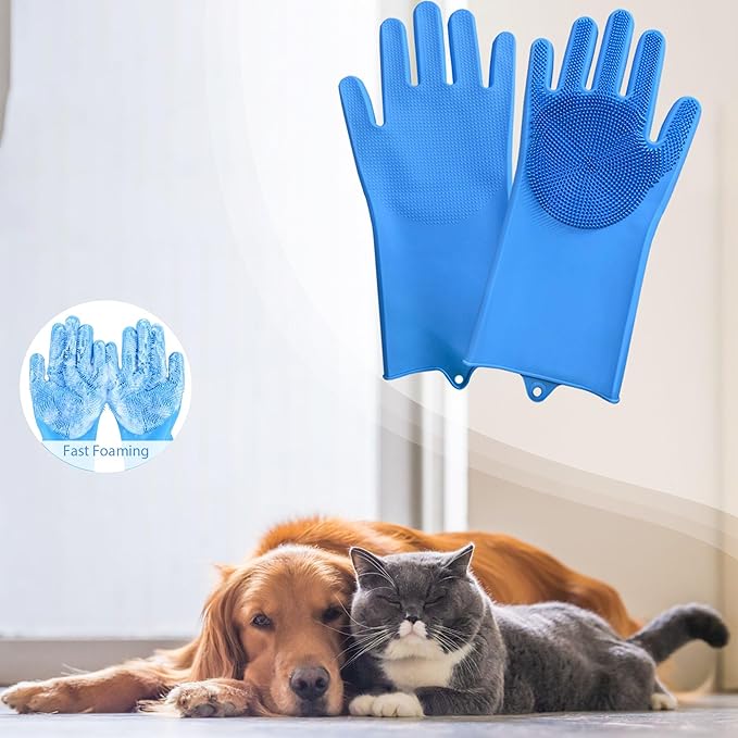 SUKETIL Pet grooming gloves,Dog washing gloves with High-Density Teeth with Five Finger Design to bathing and Massage for Dog