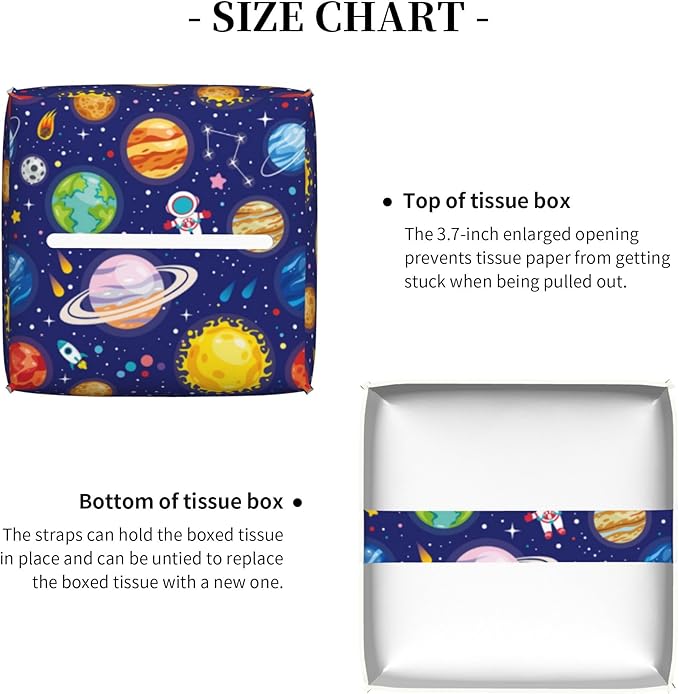 POIUBLE Leather Tissue Box Holder Solar System Universe Planet Tissue Box Cover Square Waterproof Tissue Holder Organizer Modern Napkin Holder for Bedroom Dresser Night Stand Office Desk