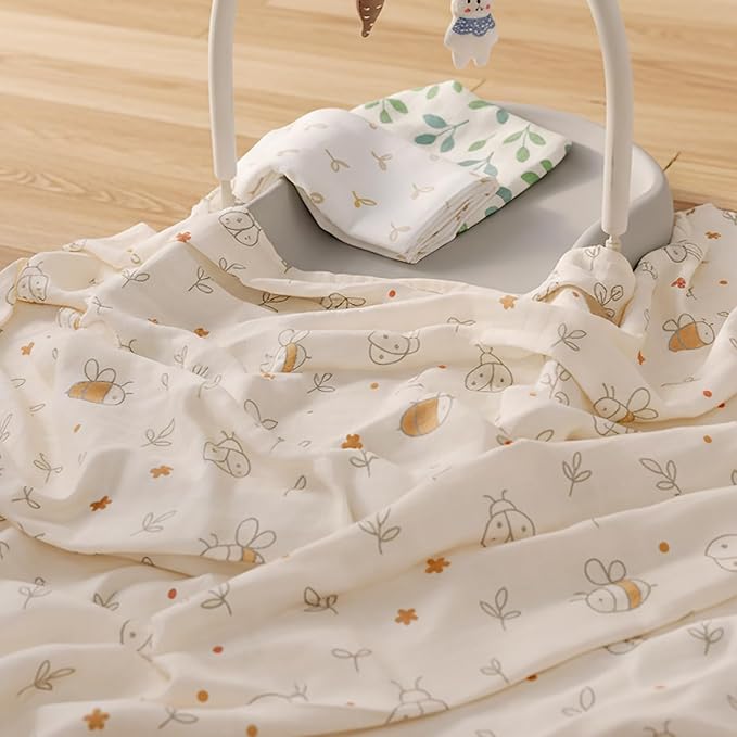 HECCEI Muslin Swaddle Blanket - Baby Muslin Blanket Large Swaddles 47 x 47 inches Breathable & Soft Baby Receiving Blanket Gender Neutral for Newborn Boys Girls, Little Sprouts