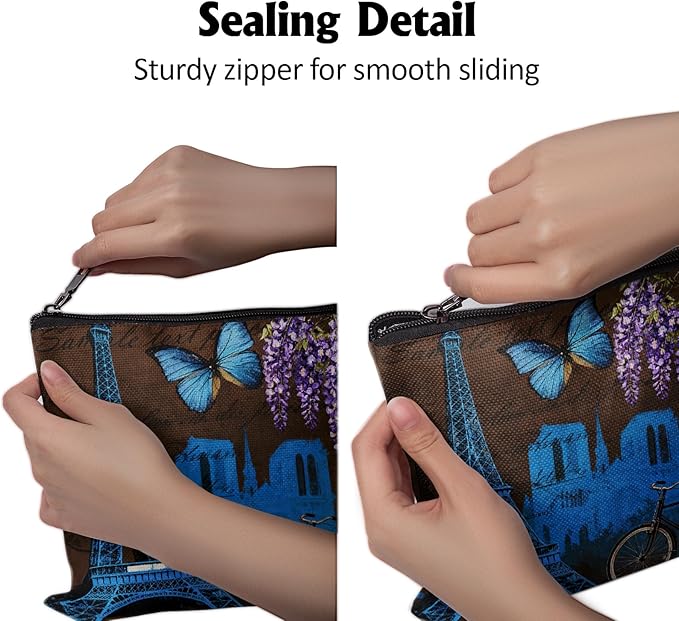 Cafl Eiffel Tower Vintage Wisteria Makeup Bag Travel Large Cosmetic Bag Organizer toiletry Essentials Jewelry Zipper Bag Gift For Women -10×8 inch
