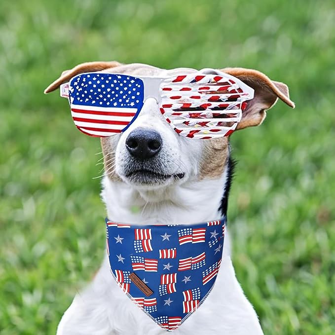 MR.CHUBBFACE American Flag Dog Bandana, 4th of July Cotton Bandana for Small Medium Large Dogs, Adjustable Pet Triangle Bibs Scarf