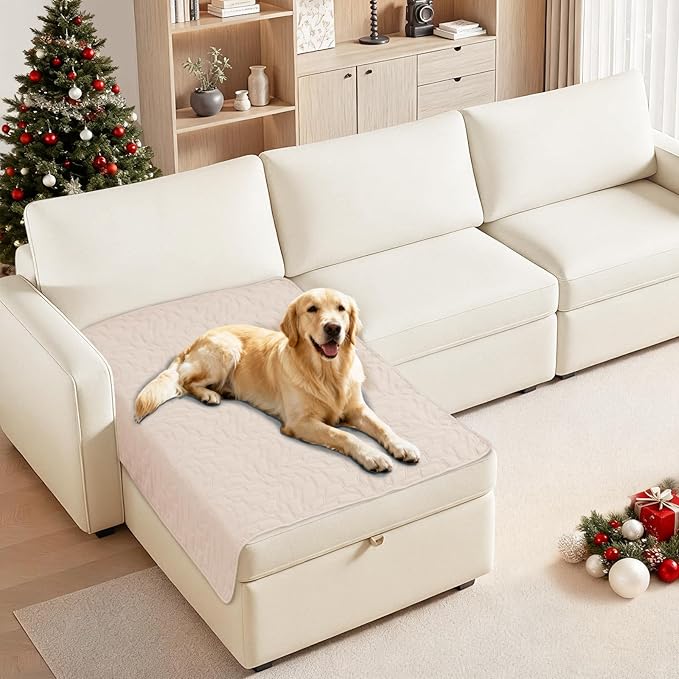 CYCMACO Waterproof Dog Bed Cover, Non-Slip Dog Blanket for Couch, Couch Covers for Dogs Washable, Pet Blanket for Furniture, Pet Bed Mat for Sofa, Car, Pet Supplies (40x50 Inch, Beige)