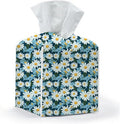 Tissue Box Cover, Tissue Box Holder, Square with Belt Bottom, PU Leather Decorative Organizer for Desk, Tabletop, Countertop Bathroom, Toilet, Car, Office, Dresser Kitchen, Aesthetic Blue Flower Decor