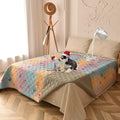 Topthumbs 100% Waterproof Dog Bed Cover 52x82 inch Reversible Changing Pad Reusable Camping Mat for Kids/Pet/Dog/Cat Washable Geometric Embroidery Blanket Patchwork Rainbow Dog Paw Printed+Gray