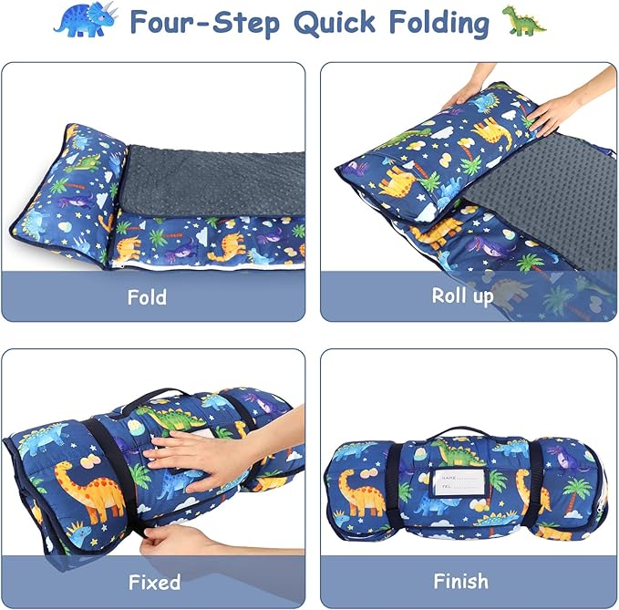 Hooyax Toddler Nap Mat with Pillow & Blanket - Extra Large Size for Toddlers Age 3-7 | Portable Kids Sleeping Bag for Daycare, Preschool, Travel | Roll Up Design for Kids