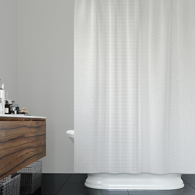 ggaimwf 60x72 Inch Solid Color Shower Curtain for Bathroom Waffle Bath Water Resistant Fabric Curtains White Modern Thick Shower Stall Curtain with Metal Hooks