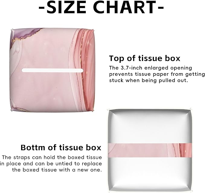 Pink Marble Tissue Box Holder,Cube Tissue Box Cover Holder,Leather Facial Paper Organizer Dispenser Home for Bedroom Night Stands,Kitchen,Office and Car,5.2"×5.2"×5.2"