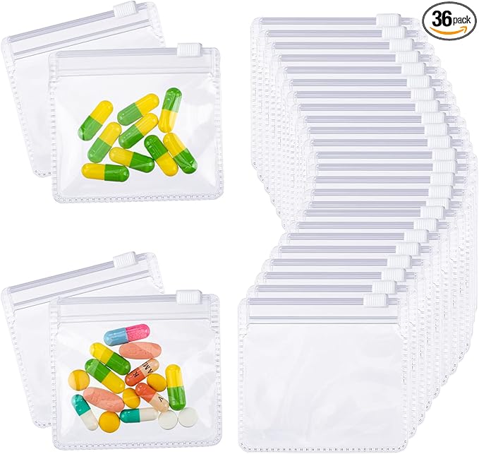 Nuanchu 36 Pieces Pill Pouches Bags Set Reusable Zippered Pill Baggies Clear Plastic Self Sealing Travel Medicine Organizer Storage with Slide Lock for Medicine and Small Items