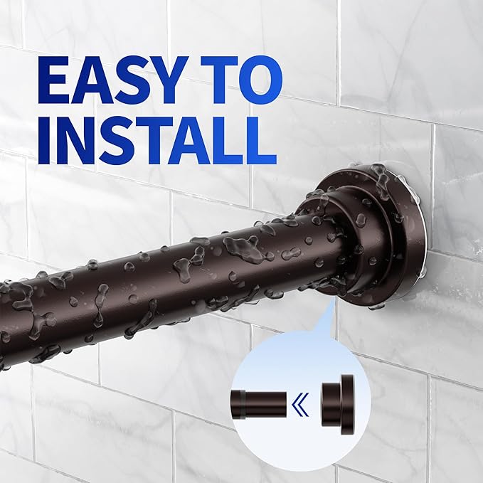 Mcrbeay Shower Curtain Rod, 1" Diameter Heavy Duty Tension Shower Rod, Non Slip Adjustable 28-102 inch No Drilling Shower Curtain Rods Spring Tension For Bathroom, Shower Stall, No Rust, Bronze
