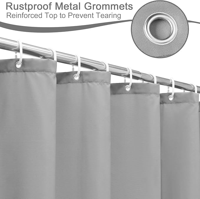 AooHome Shower Curtain Liner, Fabric Bathroom Curtain with Hooks for Hotel, Water Repellent, Light Grey, 72 Width x 75 Height Inch