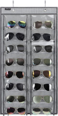 ANZORG Over the Door Hanging Sunglasses Organizer Storage Sunglass Rack Holder Eyewear Display Case with 16 Clear Dust Proof Pockets (16 Pockets-Grey)