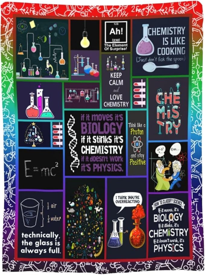 Science Blanket Science Funny Quotes Gifts for Geeks Lover Throw Blanket Cozy Fleece Flannel Lightweight Stuff Plush for Men Women Chemists Physics Adults for Couch Sofa Bed Home Decor 60"x80"