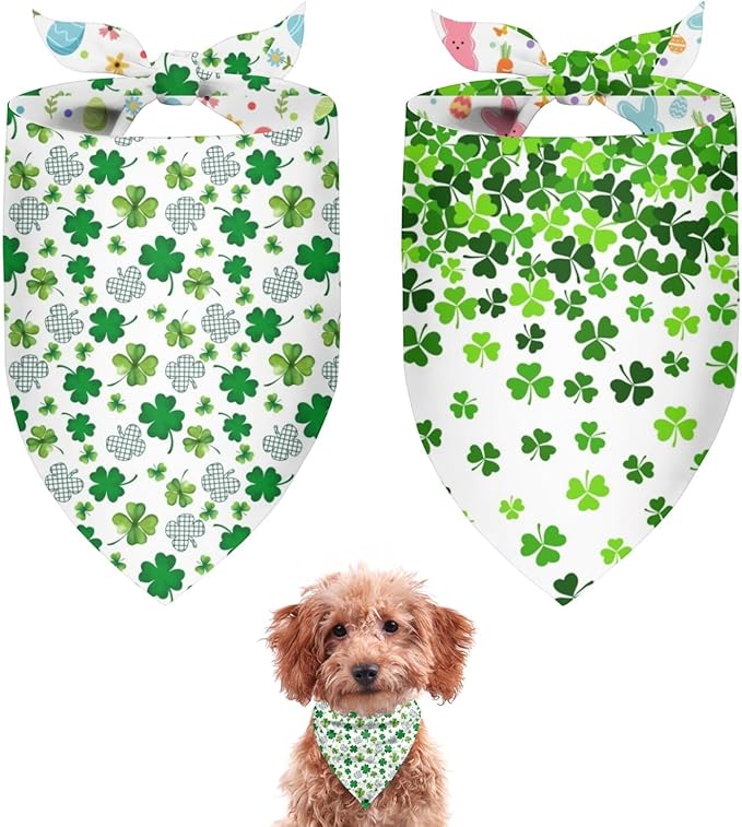St. Patrick's Day Dog Bandana Reversible 2 Pack Small, St. Patricks Day Pet Bandanas for Dogs Lucky Shamrock Adjustable Triangle Holiday Scarves for Small Medium Boy Girl Dogs