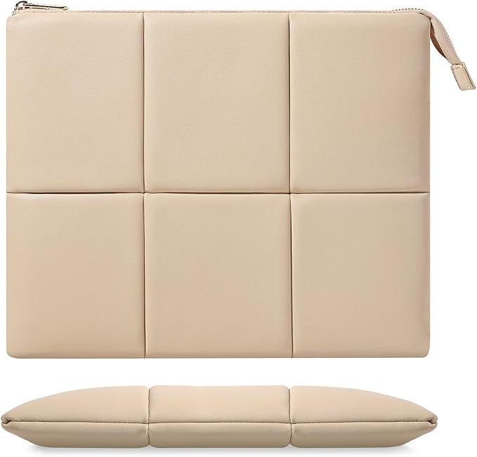 MoKo 9-11 Inch Puffy Tablet Sleeve Bag Fit with New 11-inch iPad Pro M4/iPad Air M2, iPad 10th Gen 10.9, iPad Pro 11, iPad Air 4/5th Gen 10.9, Built-in Elastic Band, PU Leather Carrying Case, Sand