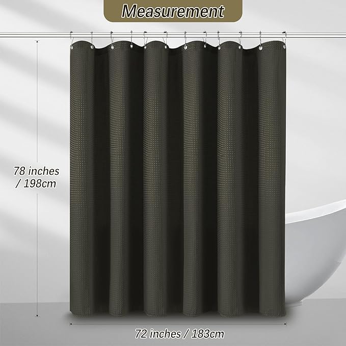 PANGSINNE Shower Curtain Waterproof Waffle Weave Fabric, 256GSM Heavy Duty Thick Shower Curtain Set for Bathroom, Hotel Spa Luxury Modern Shower Curtains with 12 Metal Hooks, 72Wx78H Brown