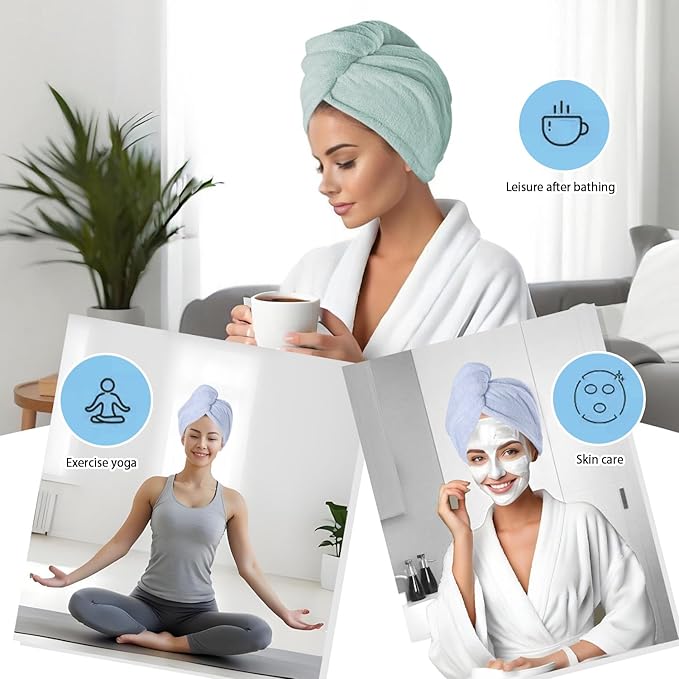 AGKXHDEC 3 Packs Single Layer Microfiber Hair Turbans - Drying Wrap for Women (Dark Blue,Light Blue,Light Green)