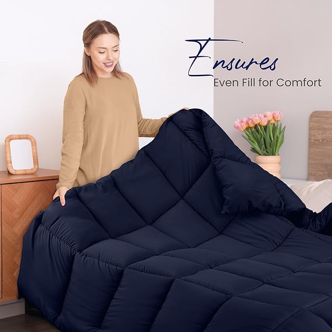 Utopia Bedding Comforters Twin Size, All Season Duvet Insert, Down Alternative Box Stitched Bed Comforter with Corner Tabs, Machine Washable (Navy)