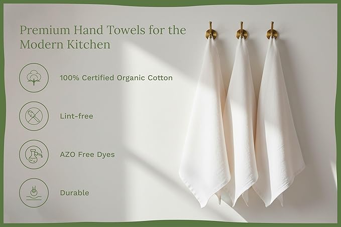 Organic Cotton Flour Sack Kitchen Towels - 10 Pack, Off-White Organic Cotton Tea Towels - Extra Large Flour Sack Cotton Dish Towels- Lint-Free Unbleached Kitchen Towels - 27"x27" (Off-White - 10 Pack)