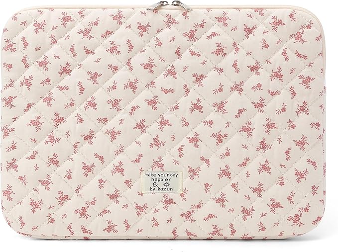 Puffy Laptop Sleeve 13-15.6 Inch Cute Quilted Laptop Protective Case Padded Floral Computer Sleeve for MacBook (A-Pink, 13 Inch)