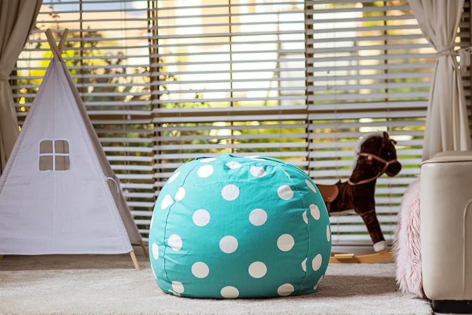 WEKAPO Stuffed Animal Storage Bean Bag Chair Cover for Kids | Stuffable Zipper Beanbag for Organizing Children Plush Toys Large Premium Cotton Canvas (AquaDot, XX-Large)