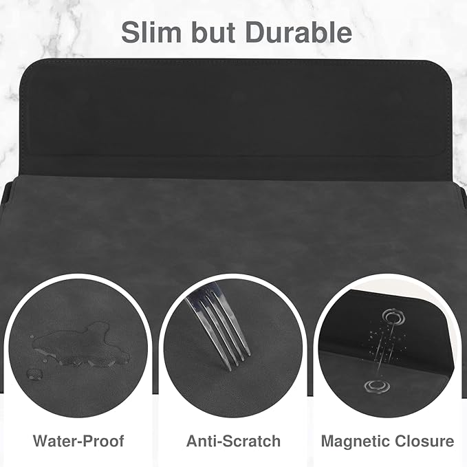 Allinside 13-14 Inch Laptop Sleeve Case for MacBook Pro 14" 2021-2024/MacBook Air 13" 2010-2017/MacBook Pro 13" 2010-2015, Waterproof Matte PU Leather Sleeve Cover with Stand & Accessory Pouch, Black