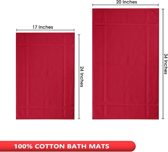 Ample Decor Bath Mats 100% Cotton 24 X 17 & 34 X 20 Inches, Oeko Tex Certified 1350 GSM Solid Construction Thick & Plush, Super Absorbent for Bathroom Floor, Shower – Christmas Red