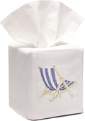 Jacaranda Living Square Tissue Box Cover, Linen/Cotton Fabric Tissue Holder, Decorative Cloth Tissue Cube Cover, Coastal Designs Deck Chair (Blue)