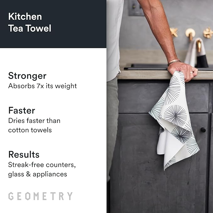 GEOMETRY Kitchen Tea Towels - Quick Dry Microfiber Dish Towels for Kitchen Linework, 18" x 30" 2 Pack