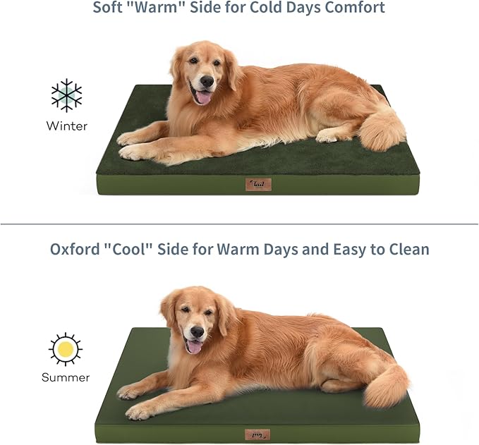 Tail Stories Comfort Dog Bed for Small Dogs & Cats, Waterproof Dog Crate Mat Orthopedic Egg Crate Foam with Washable Removable Cover, Olive Green