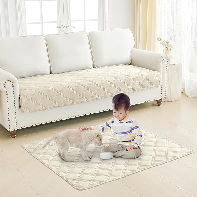 Smiry Waterproof Dog Bed Cover Blanket 68x82, Soft Reversible Pet Blanket, Washable Leakproof Cats Dogs Couch Cover for Sofa, Couch, Furniture, Lattice, Beige/Beige