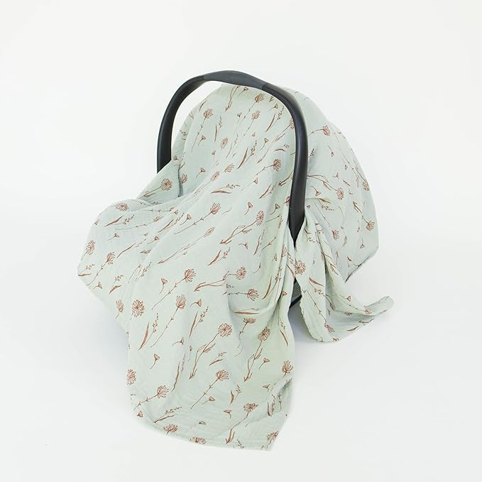 Leyl&Ari Muslin Swaddle Baby Blanket | 100% Organic Cotton Receiving Wrap (Wildflowers/Blue)
