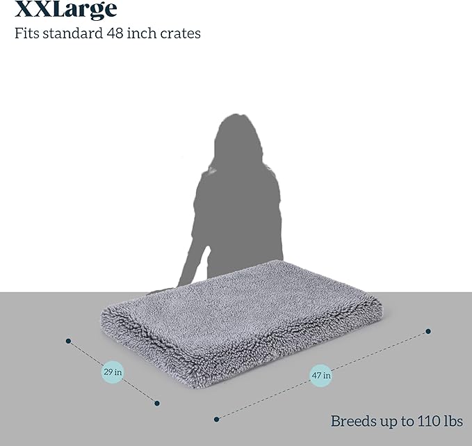 PELZIN Stoutwool 4" Indestructible Dog Bed - Orthopedic Chew Proof Dog Crate Pad - Fluffy Kennel Mat for Aggressive Chewers - Ideal for Extra Large Breeds & Fits 48-Inch Crate - 47"x29", Charcoal