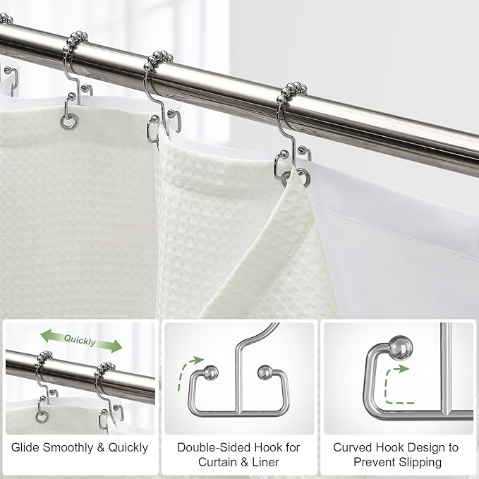 ROLIZOE 3-in-1 Waffle Texture Shower Curtain Set with TPU-Coated Waterproof Liner and 12 Upgraded Double-Sided Hooks, Well-Matched Sizes for a Seamless Fit – Beige, 72" x 72"