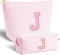 Btffitting Monogrammed Gifts for Women - Cosmetic Bag for Teen,Initial Cute Makeup Bag Set for Women,Trendy Pouch for Niece Sister Friend Female Her,Birthday Gifts for Daughter - Pink,J