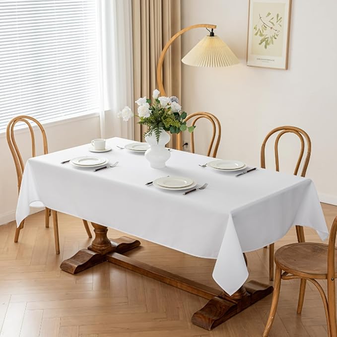 Rectangle Stain and Wrinkle Resistant Washable Polyester Table Cloth, Decorative Fabric Table Cover for Dining Kitchen Tables, Parties and Camping, 54 x 108 Inch,2 Pack,White