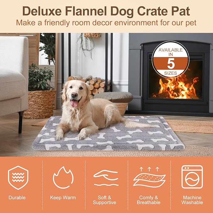 BEAUTYZOO Dog Bed Crate Pad 30 x 20 inch, Washable Dog Crate Mat for Medium Sized Dogs, Anti-Slip Pet Crate Bed Kennel Pad, Durable Cozy Puppy Sleeping Mat Rectangle Mattress, Grey