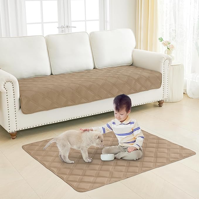 Smiry Waterproof Dog Bed Cover Blanket 68x82, Soft Reversible Pet Blanket, Washable Leakproof Cats Dogs Couch Cover for Sofa, Couch, Furniture, Lattice, Camel/Camel